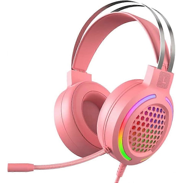 Gaming Headset, 3,5 mm Trådbundna Brusreducerande Hörlurar med RGB Chroma Bakgrundsbelysning för PS4/Xbox One/Mac/PC (Rosa)