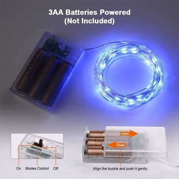 Batteridrivna LED-ljusslingor, 4 förpackningar Mini Batteridrivna Koppar Blue 2 Pack