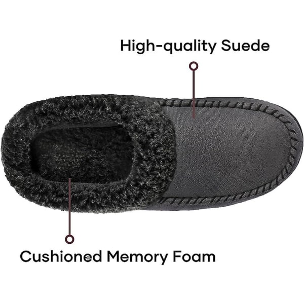Mjukt Mockasinfodrade Herreslippers med Minnesskum och Fuzzy Plush Ull Dark Gray 43