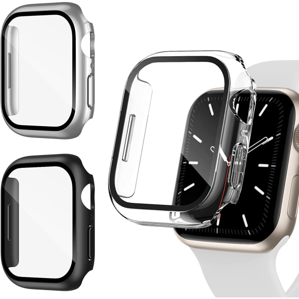 3-pack kompatibel med Apple Watch Series 8/13-skärmskydd Svart+Klar+Silver 45 mm