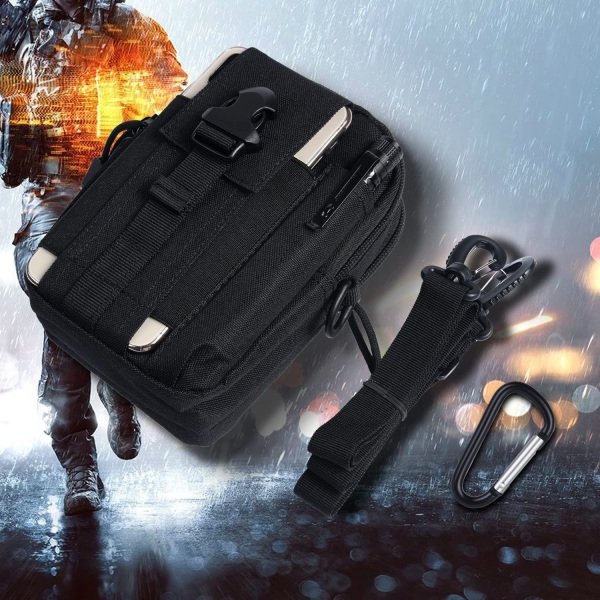 Taktiska Midjeväska, Universal Utomhus Midjeväska | Molle EDC Pou 6 Svart axelrem