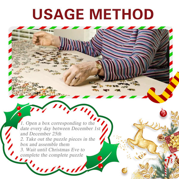 Julpussel Adventskalender, 1008 bitar Pussel 24 dagar Jul C