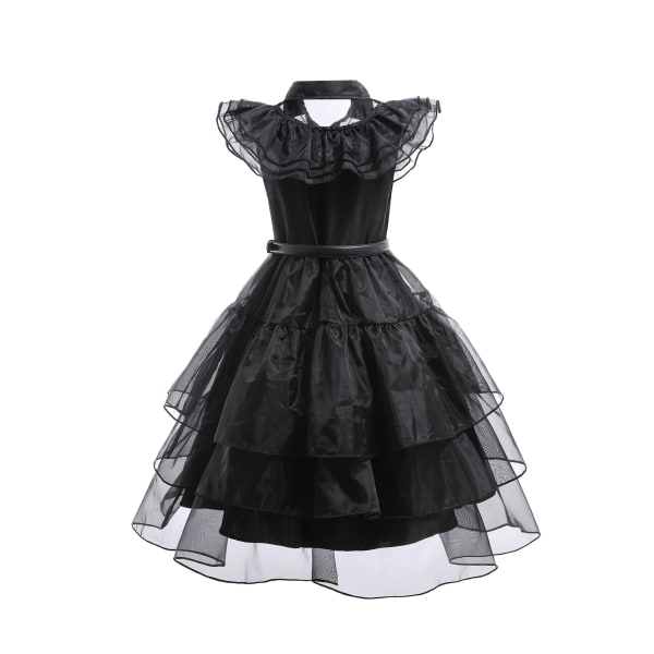 Gotisk Klänning Barn Flickor Cosplay Wednesday Addams Familjen Kostym Halloween Klänning Födelsedagsfest Dresses 140cm