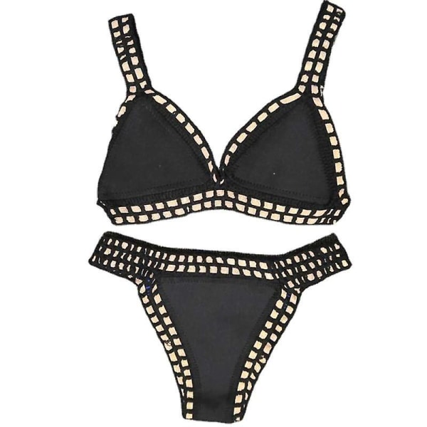 Sexig kvinnobikiniset, vändbar badkläder, låg midja, handgjord stickning Black L