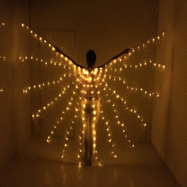 LED-vingar för magedans med utdragbara pinnar - Halloween- och julscenkläder för vuxna och barn Warm White - 140cm Adults