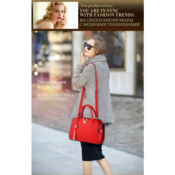 Axelväska Casual Mångsidig handväska för kvinnor (Fashion Faux Leather Sh Red