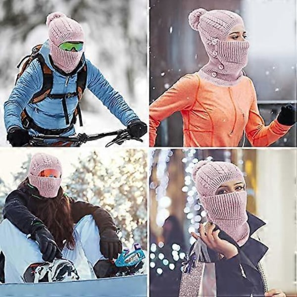Varm stickad vintermössa och halsvärmare, mjuk stickad beanie-mössa med servering
