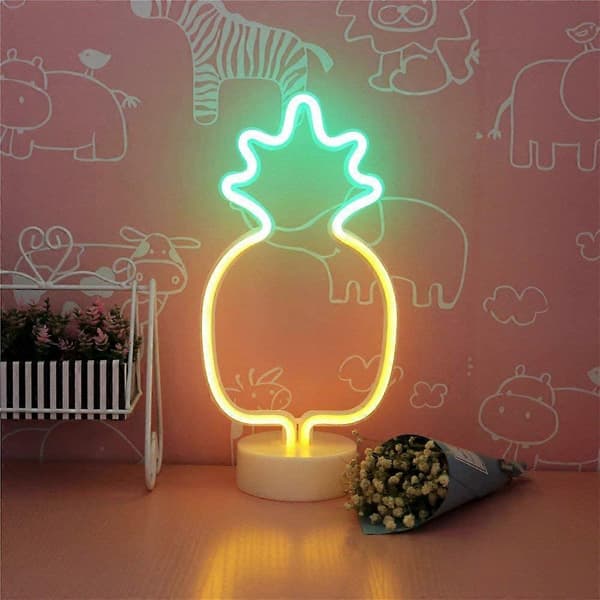 LED Ananas Neonskyltar Varmvitt LED Neonljusskylt med Hållarbas Batteri/USB-driven Lyser upp
