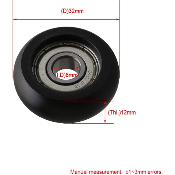 8x32x12mm Svart Plastlager Stålkula Guide Rulle