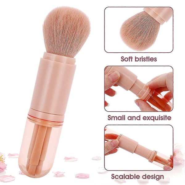 Infällbar Sminkborste, 4 i 1 Bärbar Mini Borste (Rosa)