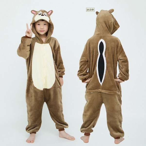 Flanellpyjamas, förtjockade för både män och kvinnor, barnsliga djur, ekorrar, tecknade jumpsuit-pyjamas, hemmakläder, Stitch-fladdermöss Hot stamping rabbit 140cm