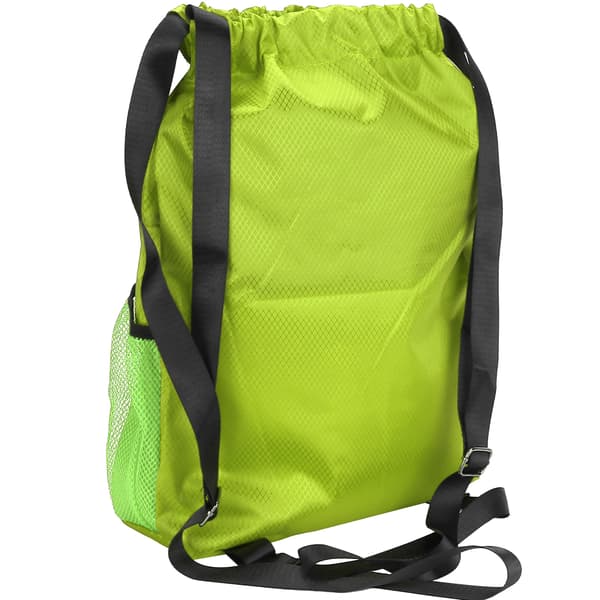 Polyesterfiber Ryggsäck med dragsko, förstärkt, vattentät, reseförvaring, fluorescerande grön