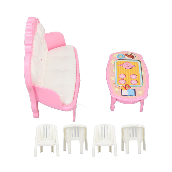 Miniatyr Vardagsrums Möbel Simulerings Soffa Kaffebord Stol Möbelmodell Set för 1/16 Dockhus Typ 2