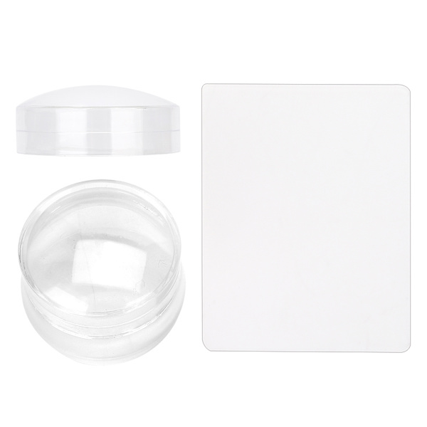 2 st Silikon Nagelstempel med Skrapa Nagelsmyckes Dekorationsverktygssats (Transparent Vit)