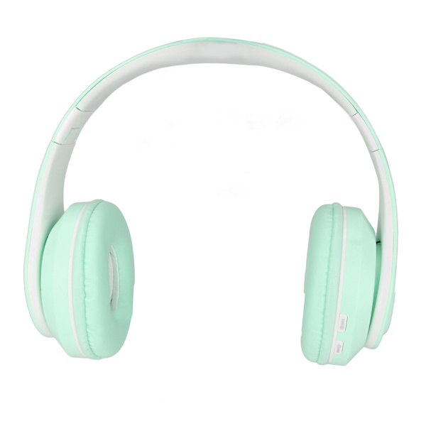 Bluetooth-headset med brusreducering, hopfällbart, över örat, trådlöst, med färgglada lampor för telefon, bärbar dator, grön