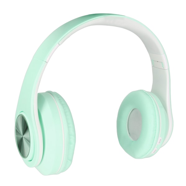 Bluetooth-headset med brusreducering, hopfällbart, över örat, trådlöst, med färgglada lampor för telefon, bärbar dator, grön