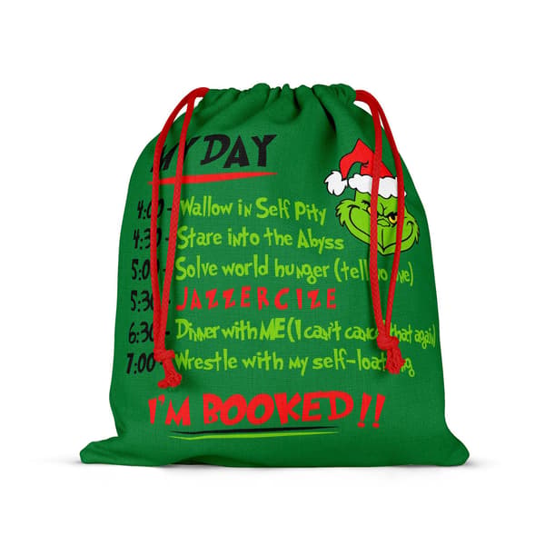 Tecknad Grinch Jul Grinch Duplex utskrift Nyårspresentpåse Dragskoväska Linnepresentpåse 1