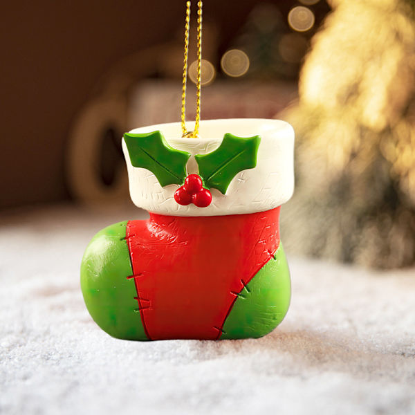 Julstrumpor med pepparkaksgubbe, tomte, candy cane, harts, hängande dekorationer, dekorativt skrivbordsdekoration E