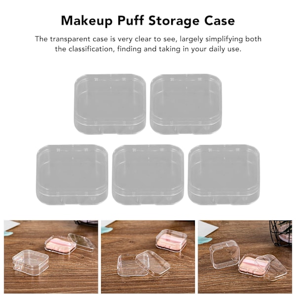 5 st Makeup Puff-lådor Transparent Plast Klar Kvadratisk Smyckesförvaringslåda för Örhängen