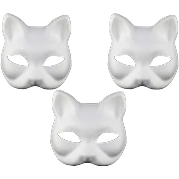 Kattmask Vit Kattmask Tom DIY Halloween Mask Djur Halvmask Maskeradboll A