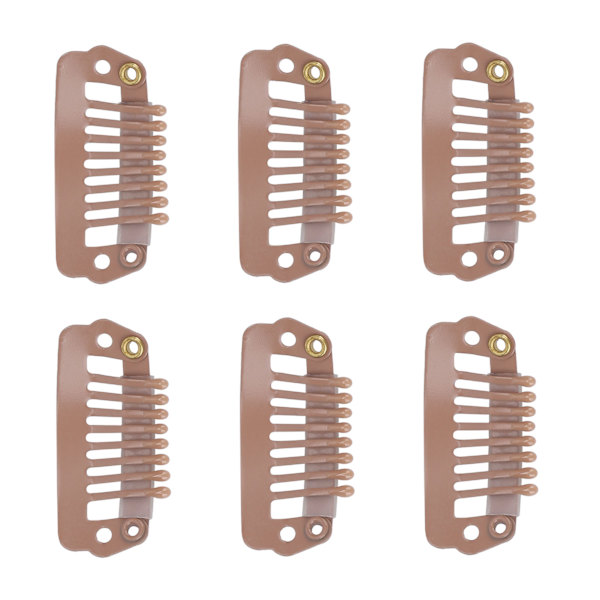 50 st 8-tandade Snap Comb Perukclips Rostfritt Stål Snap Clips med Gummifäste för Hårförlängningar Peruker Ljusbrun
