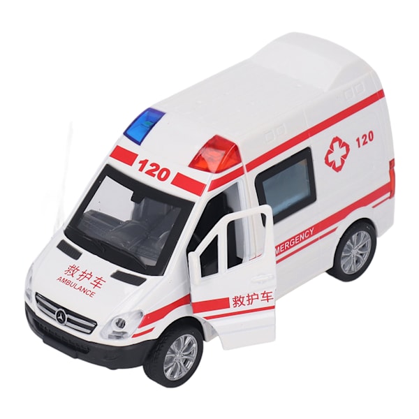 Dra tillbaka Mini Bil Fem Dörrar Intressant Legering 14x6x7.5cm Ambulans Leksak med Belysning Musik Medium Storlek