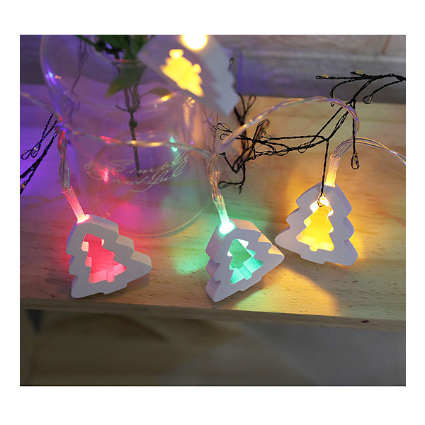Jul Antik Dekoration Liten Belysningskedja Led Trä Pendel Julgranslampa String Belysningskedja Four-Color Christmas Tree 6M40led