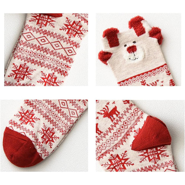 Makfort 3 Par Julstrumpor Dam Bomulls Vinter Varma Julstrumpor Renar Snöflinga Julstrumpor red