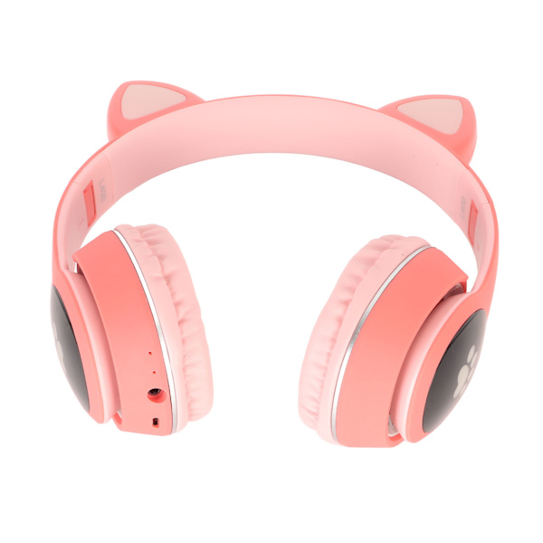 Kattöron Gaming Headset Bluetooth Stöd Liten Minneskort LINEIN Läge Gaming Hörlurar med LED Mikrofon Rosa