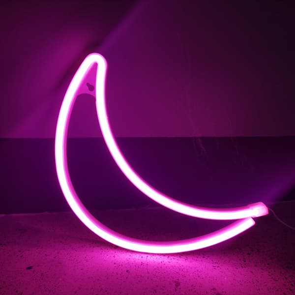 LED-måne neonformad färgad lampa Rosa