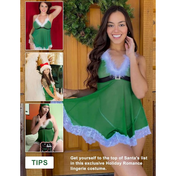 Sexig jultomte för damunderkläder Set Babydoll Spets Chemises Nattkläder green S