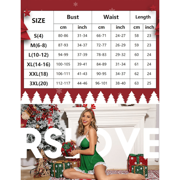Sexig jultomte för damunderkläder Set Babydoll Spets Chemises Nattkläder green S