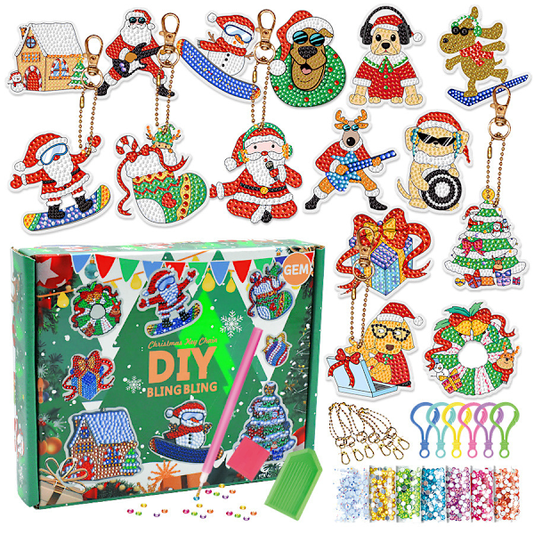 Julblindbox Diamantmålning Akryl DIY Punktdiamant Nyckelring Handgjord Diamantmaterialpaket 8PCS