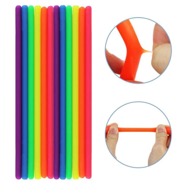 12-pack Stretchy Noodle String Neon Barn Fidget Sensory Leksak för Barn