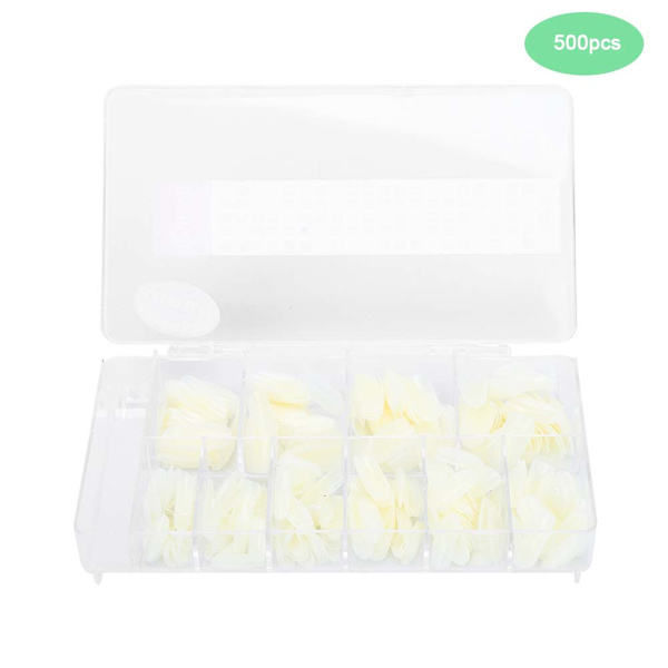 500 st Professionella DIY Akryl UV Gel Falska Naglar Tips Verktyg med Ask 500 st Naturlig Färg