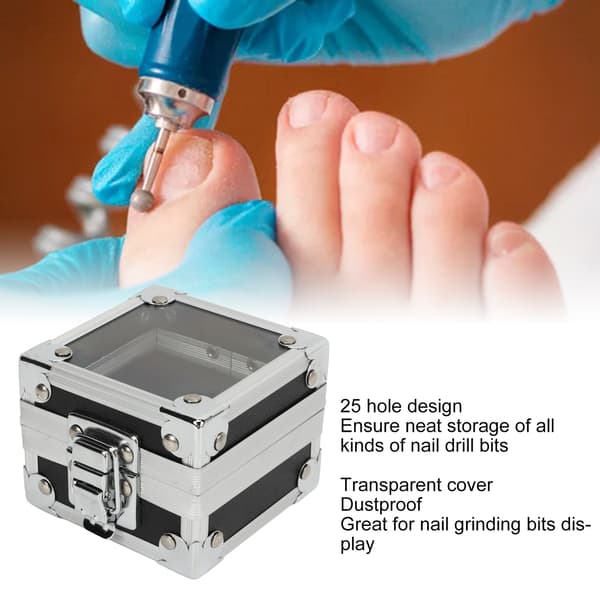 Nagelfräsbitshållare 25 Hål Aluminiumlegering Nagelfräsbits Förvaringslåda Organizer Svart