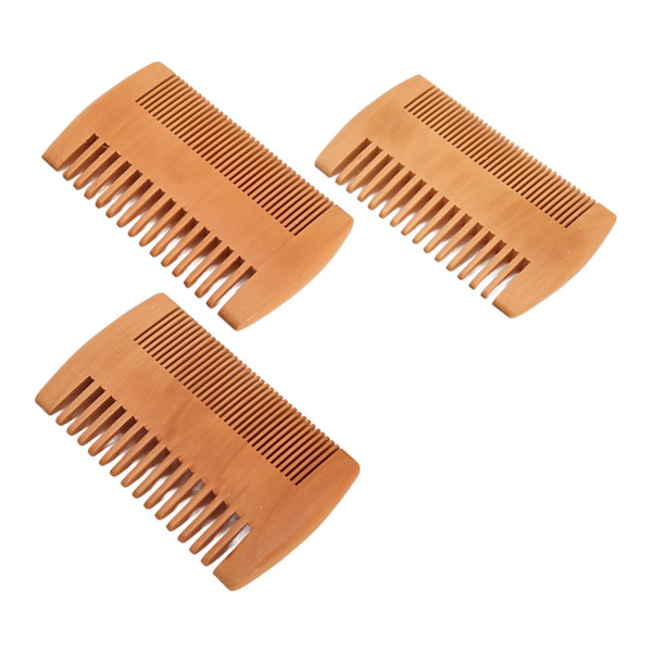 3-pack Skäggkamset Dubbelsidig Fina & Breda Tänder Antistatisk Trä Mustaschvårdskam