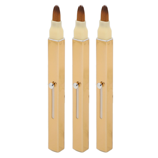 3-pack Guld Teleskopiskt Läppborste Bärbar Mjuk Hår Dubbelsidig Concealer Läppsminkborste Kosmetisk Verktyg