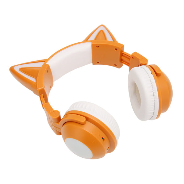 Bluetooth-headset med kattungeöron Stereo Söt Hög Känslighet Inbyggd Mikrofon Justerbar LED Barnheadset med 3,5 mm Kabel Gul