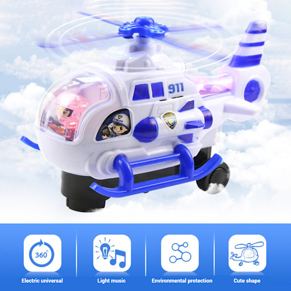 Barnens Polis Helikopterbil Leksak med Ljus och Musik Batteridriven Automatisk Bump and Go Fordon Bil