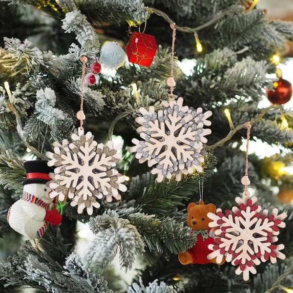 Inomhus utomhus julgranshängen, trä snöflinga 6st