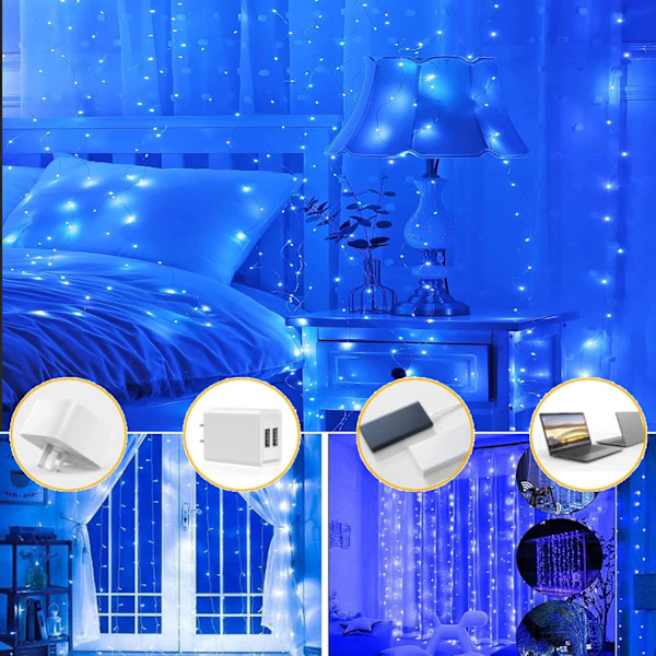LED-ljus? 3 x 3m, 300 LED Light Loop 8 Mode, USB Light Loop Gardin med fjärrkontroll, jul Warm White