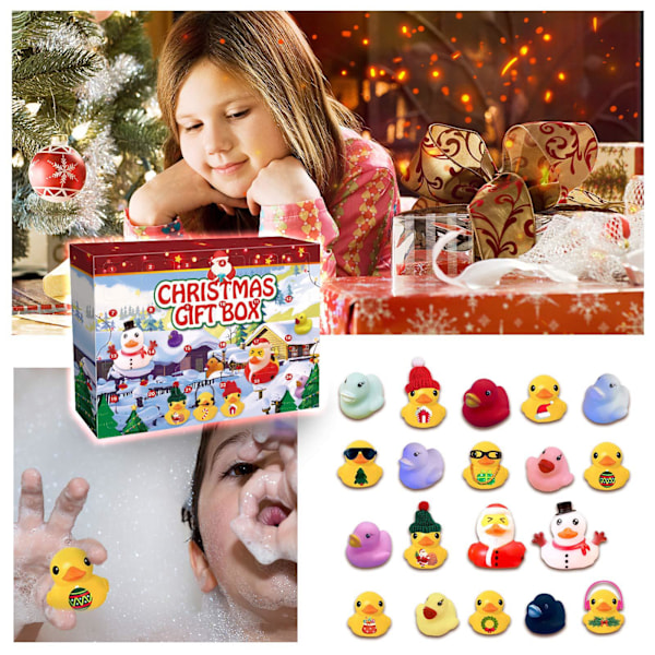 Jul Gummi Anka Adventskalender Jul Diy24 Fyrkantig italiensk leksak Gummi Duck Toy Blind Box 31*22*5cm