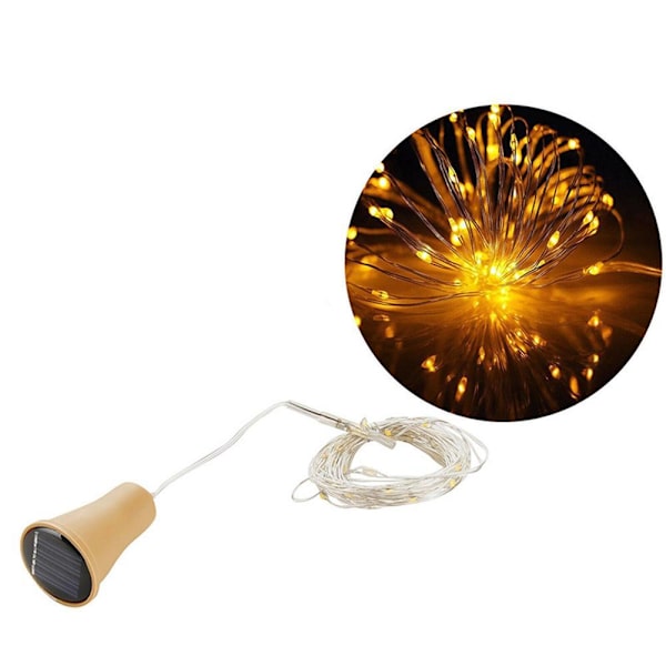 Solcellsvinflaskeljus 20 LED Solkorksträngljus Koppar