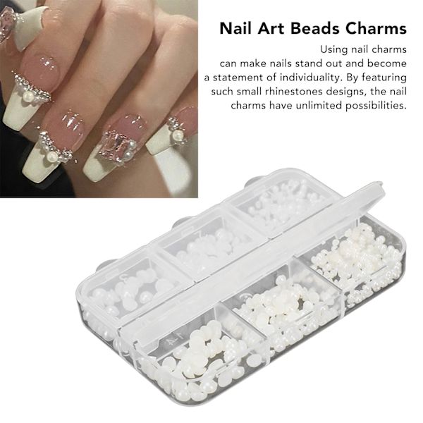 5 Ask Nagelcharms Söta Pärlor Falska Strass Dekoration Manikyr Charms Vit A03