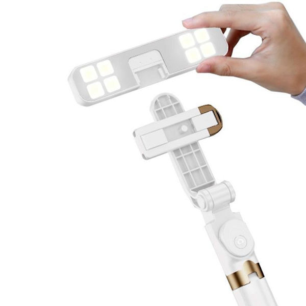 Selfiestick / Stativ Fjärrkontroll med LED-lampa - Vit