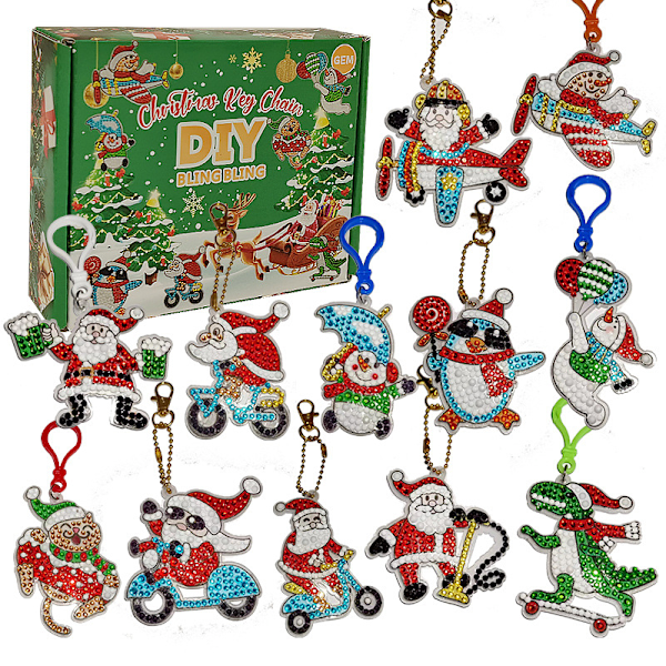 Julblindbox Diamantmålning Akryl DIY Punktdiamant Nyckelring Handgjord Diamantmaterialpaket 12PCS
