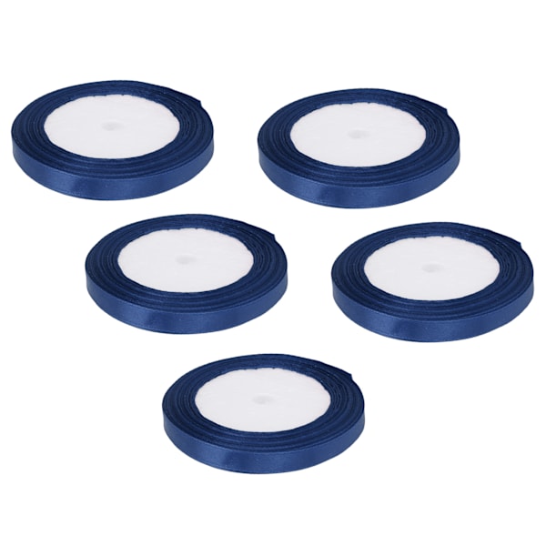 5-pack Satängband 22m Långt 10mm Brett Bröllopsfest Dekoration DIY Tillbehör för Presentkaka Godisask Inpackning Mörkblå