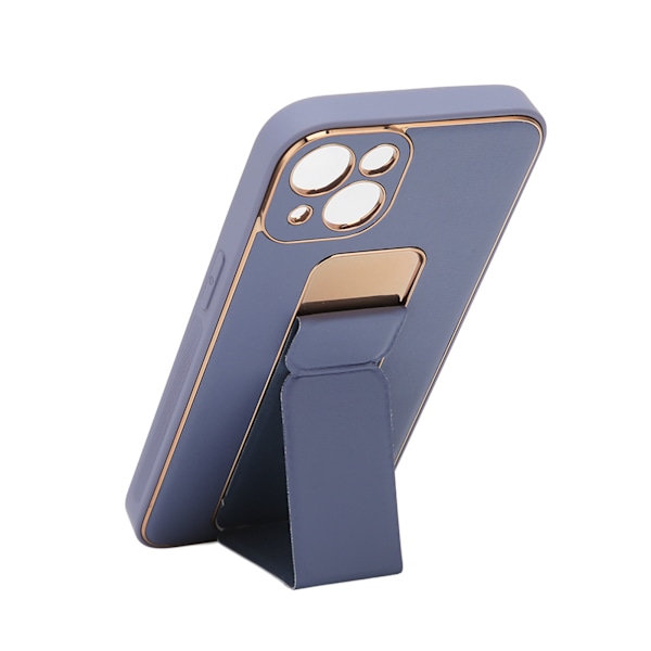 Innovativt Telefonfodral Full Metallram Läder Anti-Fall Skyddande Telefonfodral med Vikbart Stativ Armband för Iphone 13 Lila