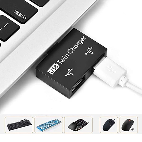 Mini USB-hub med 2 portar, USB-dubbelladdare, splitteradapter, konverterare för PC, USB-minnen